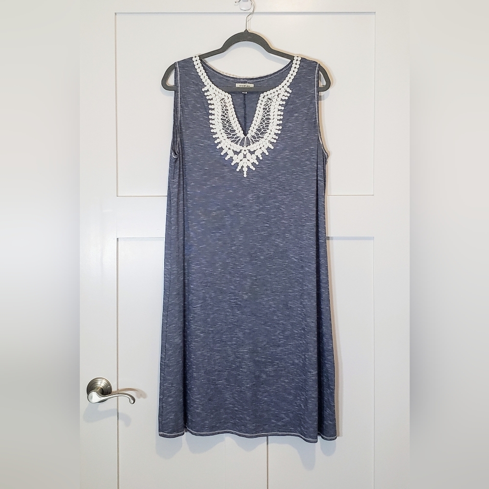 Max Studio Sleeveless Midi Shift Dress Crocheted V Neck Blue White Size …
